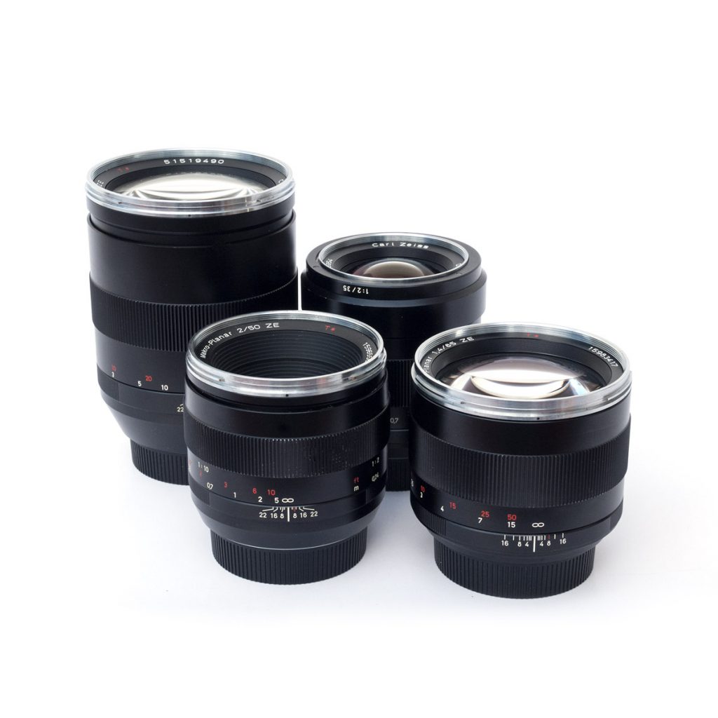Set de Lentes ZEISS , Distagon 2/35 ZE, EF. Makro-Planar 2/50 ZE, EF. Planar 1.4/85, EF. Apo Sonnar 2/ 135 ZE, EF, renta por día